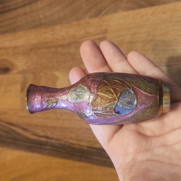 Vintage Brass Enameled Floral Bud Vase - Picture 12 of 12